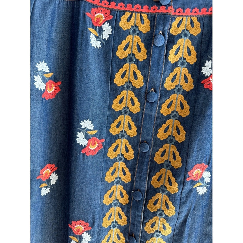 Elizabeth James The Label Denim Floral Embroidered Midi Skirt Blue Womens Large - Picture 6 of 11